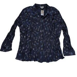 Liz&Me for Catherines Floral Embroidered Crinkle‎ Button Down Blouse 4X Plus NWT